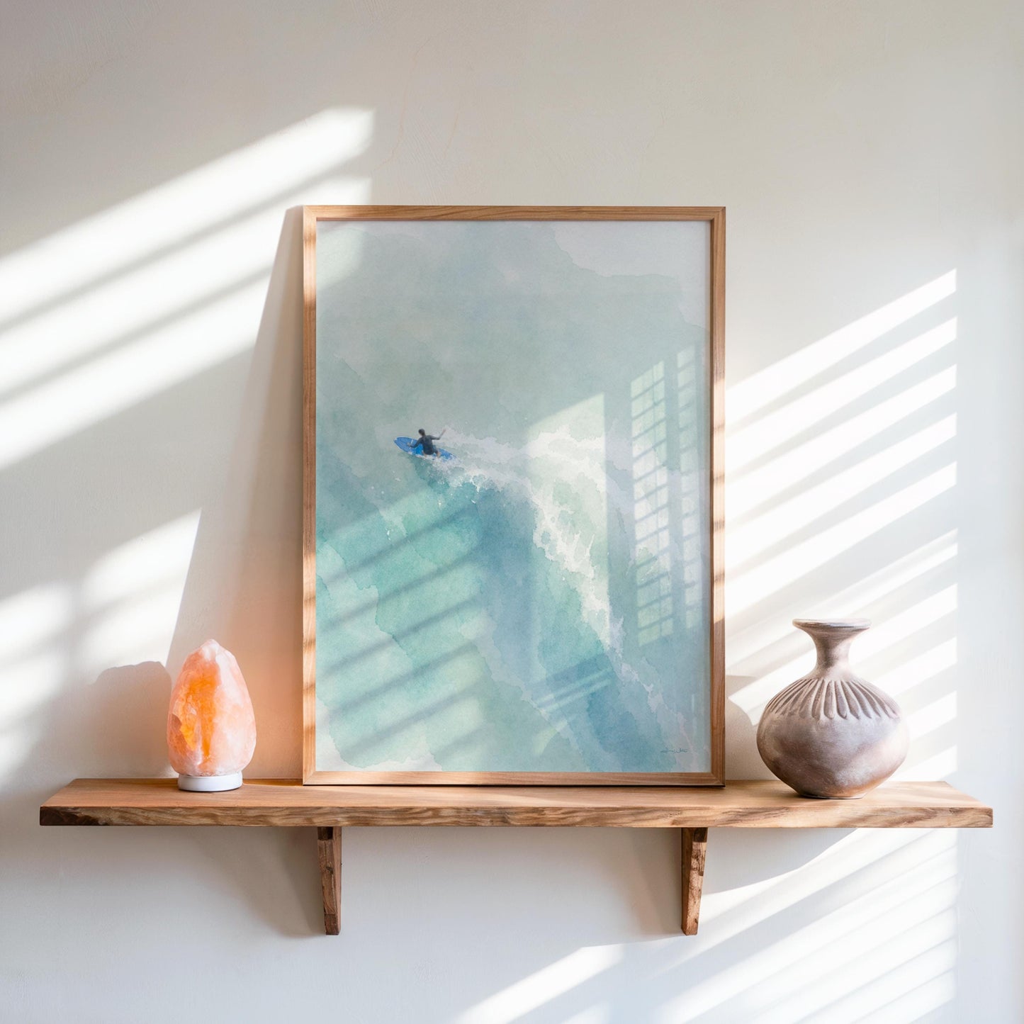 Surfer Art Print Watercolor Turquoise Pastel Coastal Wall Art Digital Download