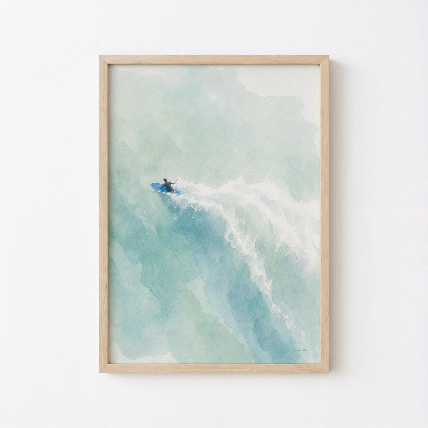 Surfer Art Print Watercolor Turquoise Pastel Coastal Wall Art Digital Download