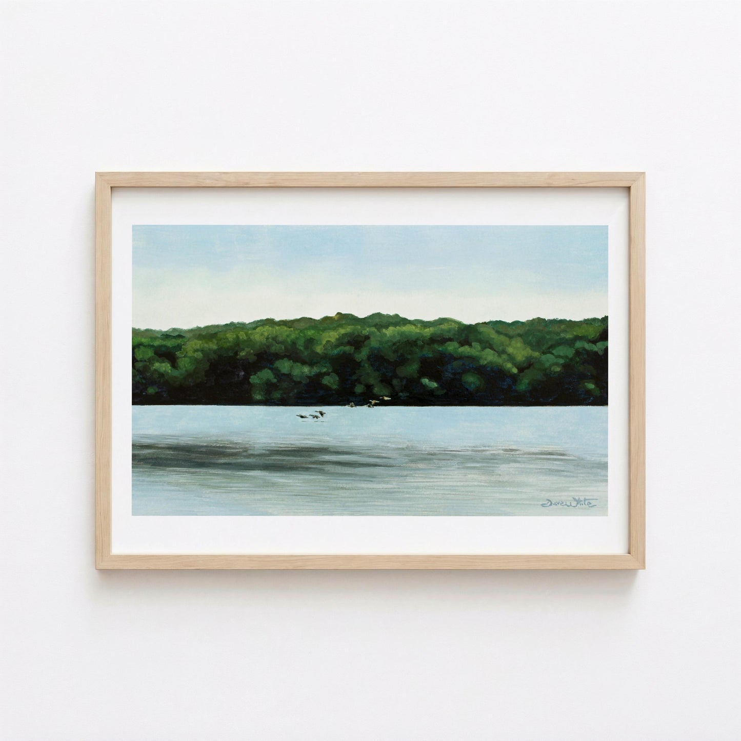 Potomac River Art Print Digital Download Geese Watercolor Painting