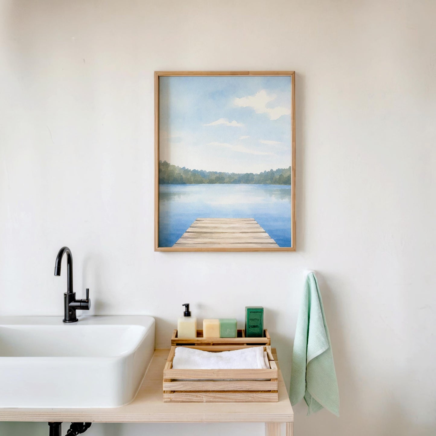 Lake Dock Watercolor Painting Art Print (Digital Download)