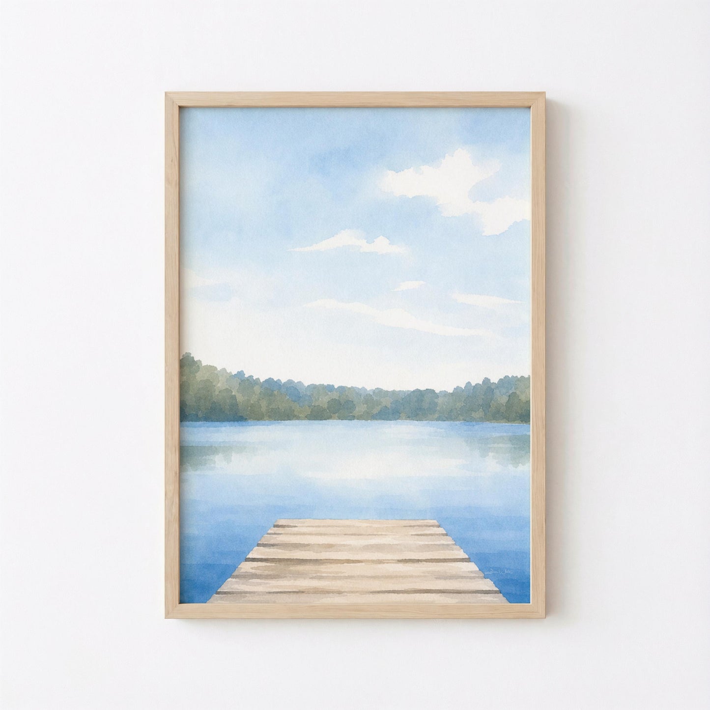 Lake Dock Watercolor Painting Art Print (Digital Download)