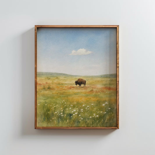 Bison Colorful Prairie Western Landscape Art Print Digital Download