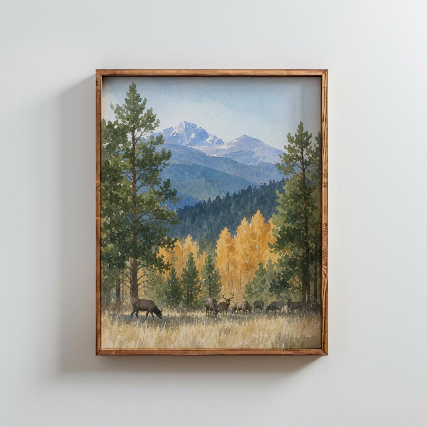 Elk Herd Watercolor Rocky Mountain Landscape Art Digital Download