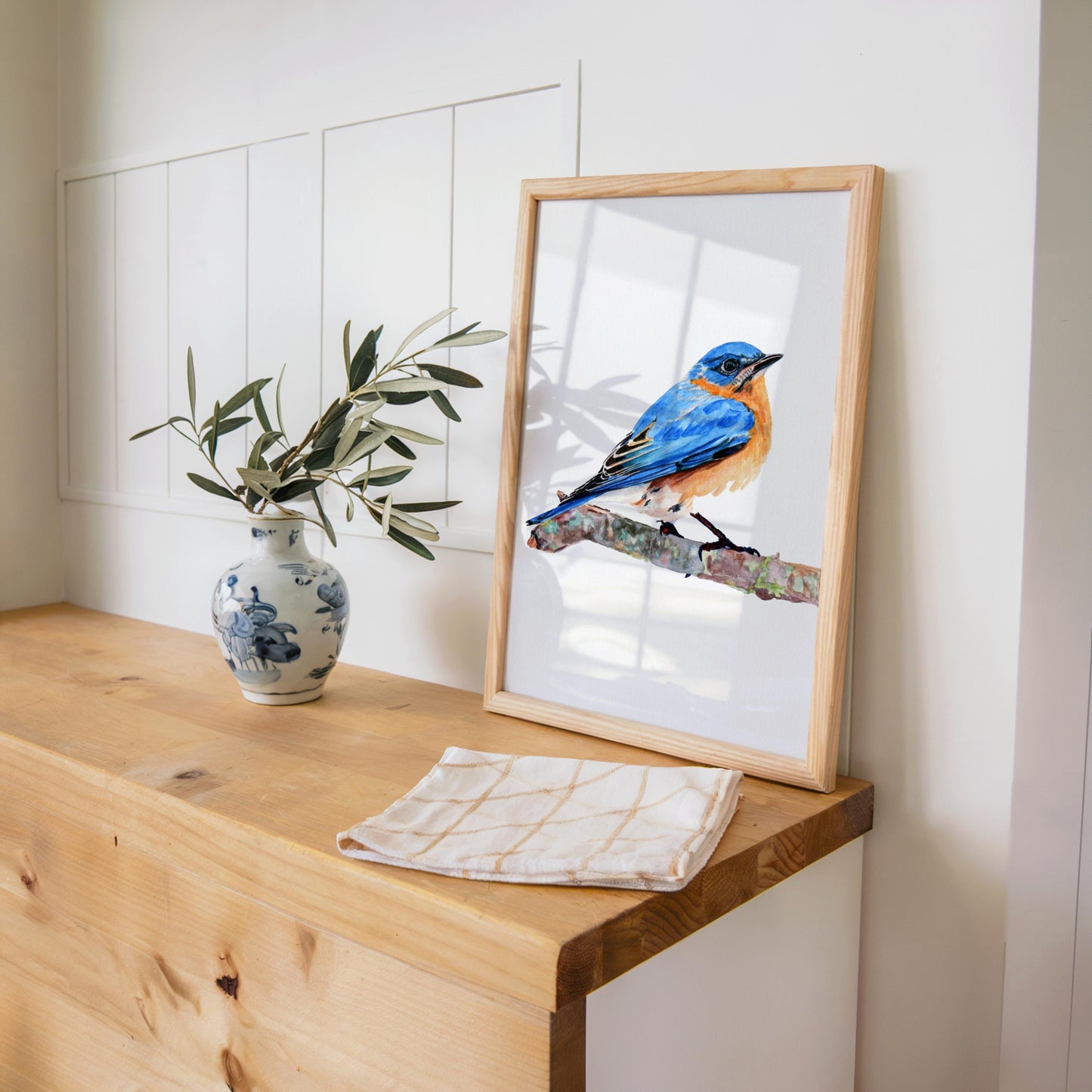Male Eastern Bluebird Watercolor Painting Art Print (Digital Download - Vertical)