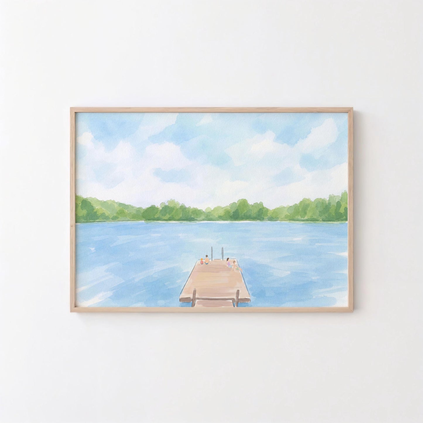 Summer Lake Dock Watercolor Painting Art Print (Digital Download - Horizontal)