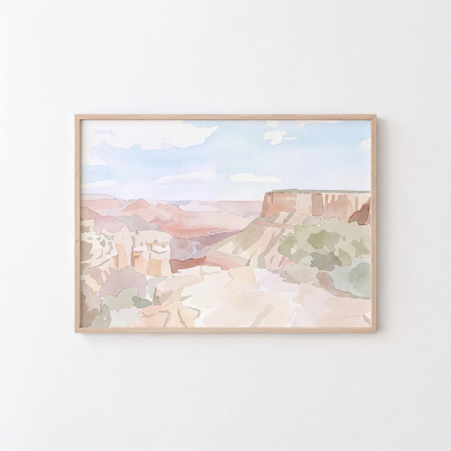 Grand Canyon Pastel Watercolor Art Colorado River (Digital Download - Horizontal) Panoramic Vista