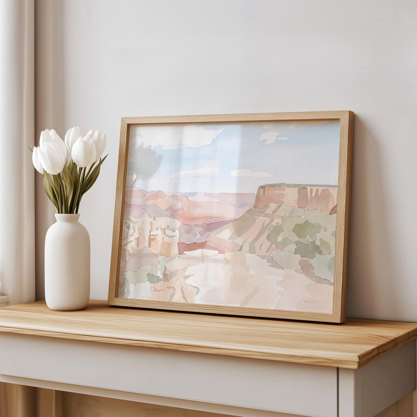 Grand Canyon Pastel Watercolor Art Colorado River (Digital Download - Horizontal) Panoramic Vista