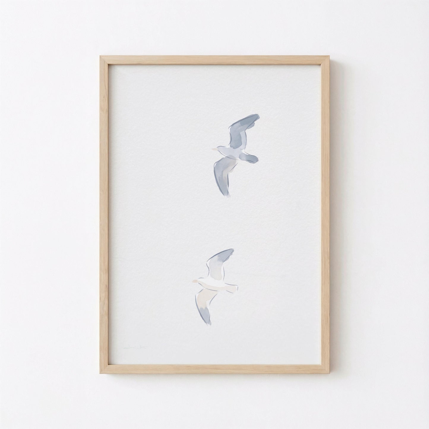 Two Seagulls Art Print Minimalist Soft Neutral Beach Wall Art (Digital Download)