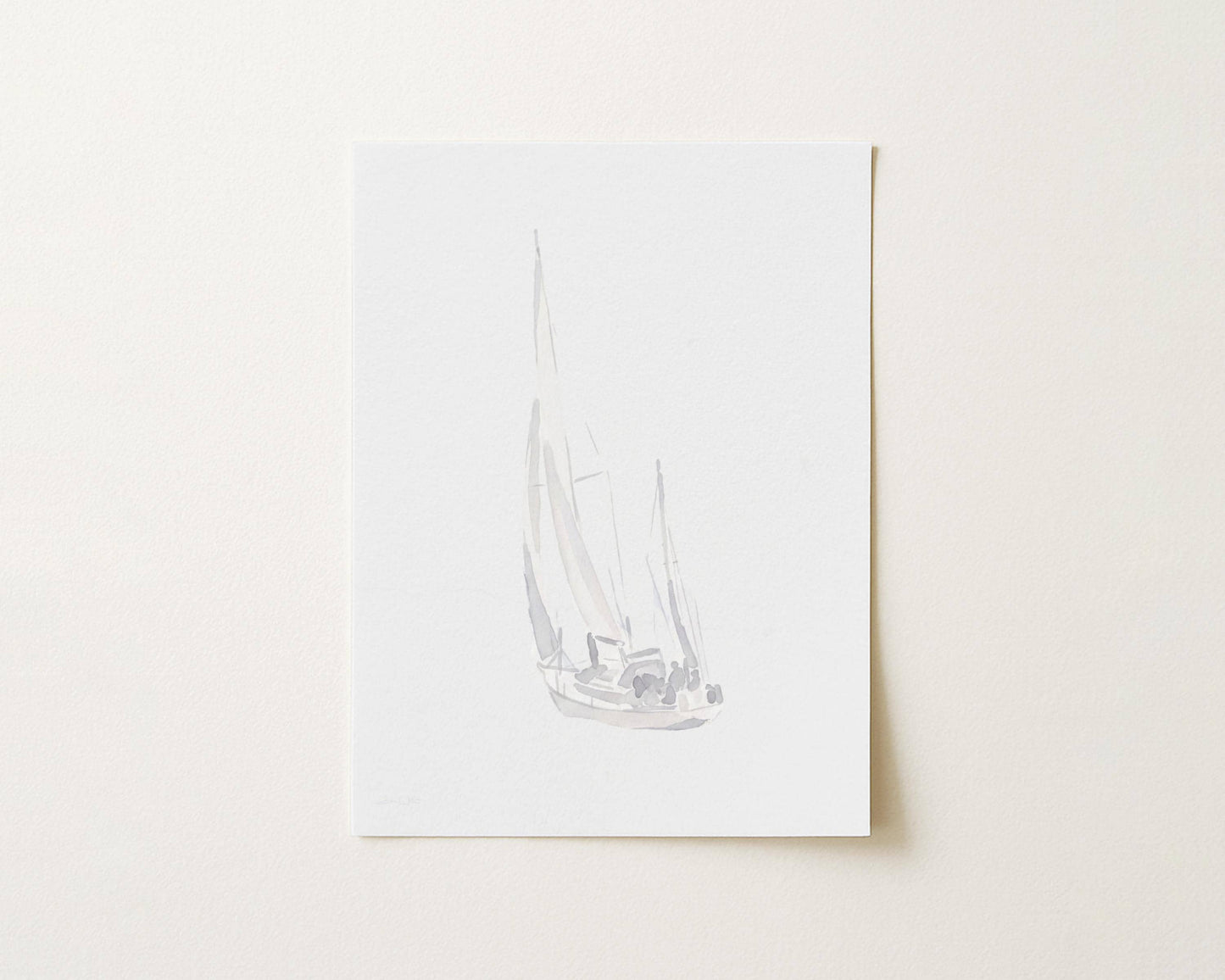 Neutral Sailboat Art Minimalist Watercolor (Digital Download - Vertical)