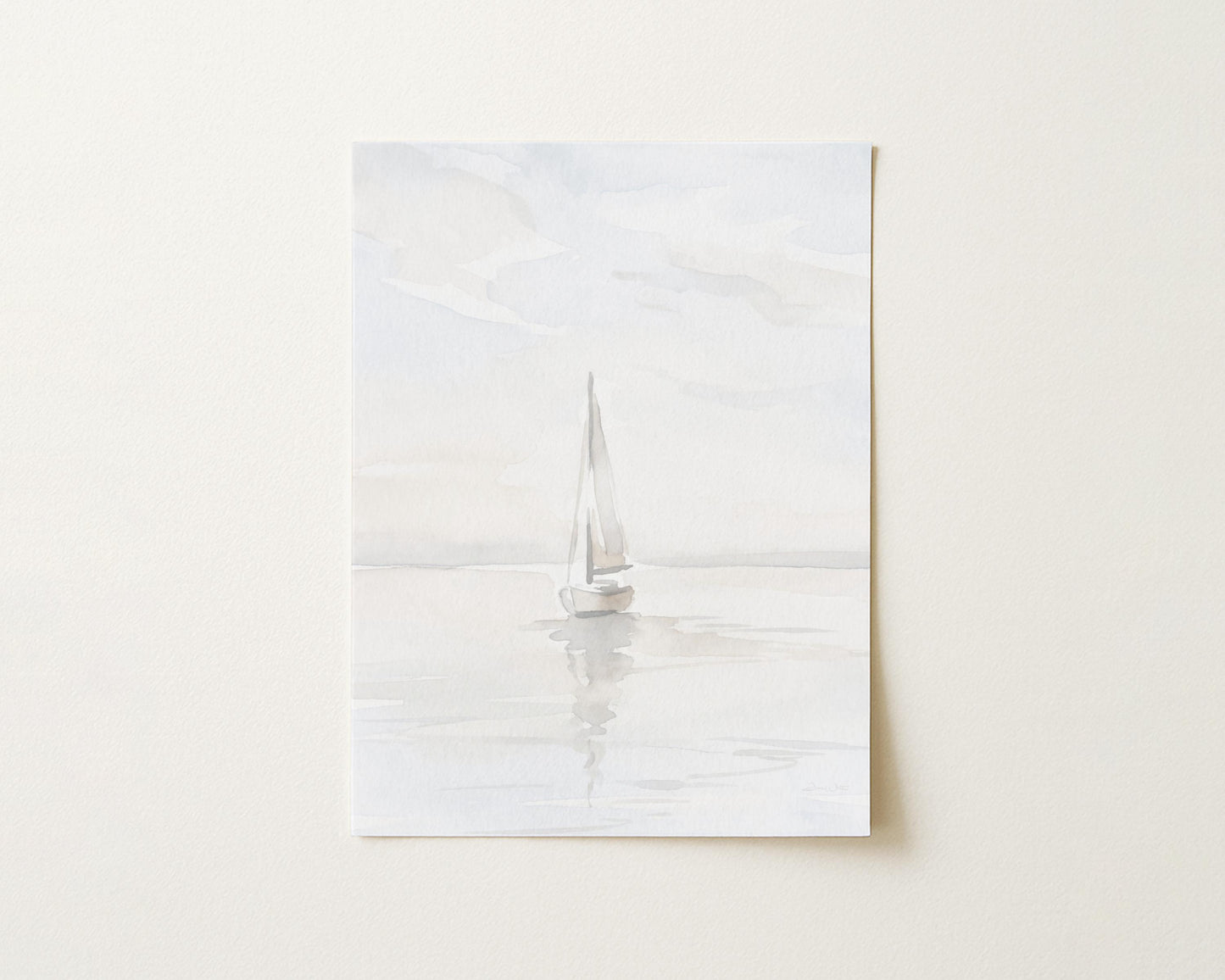 Muted Sailboat Art Minimalist Neutral Watercolor (Digital Download - Vertical)