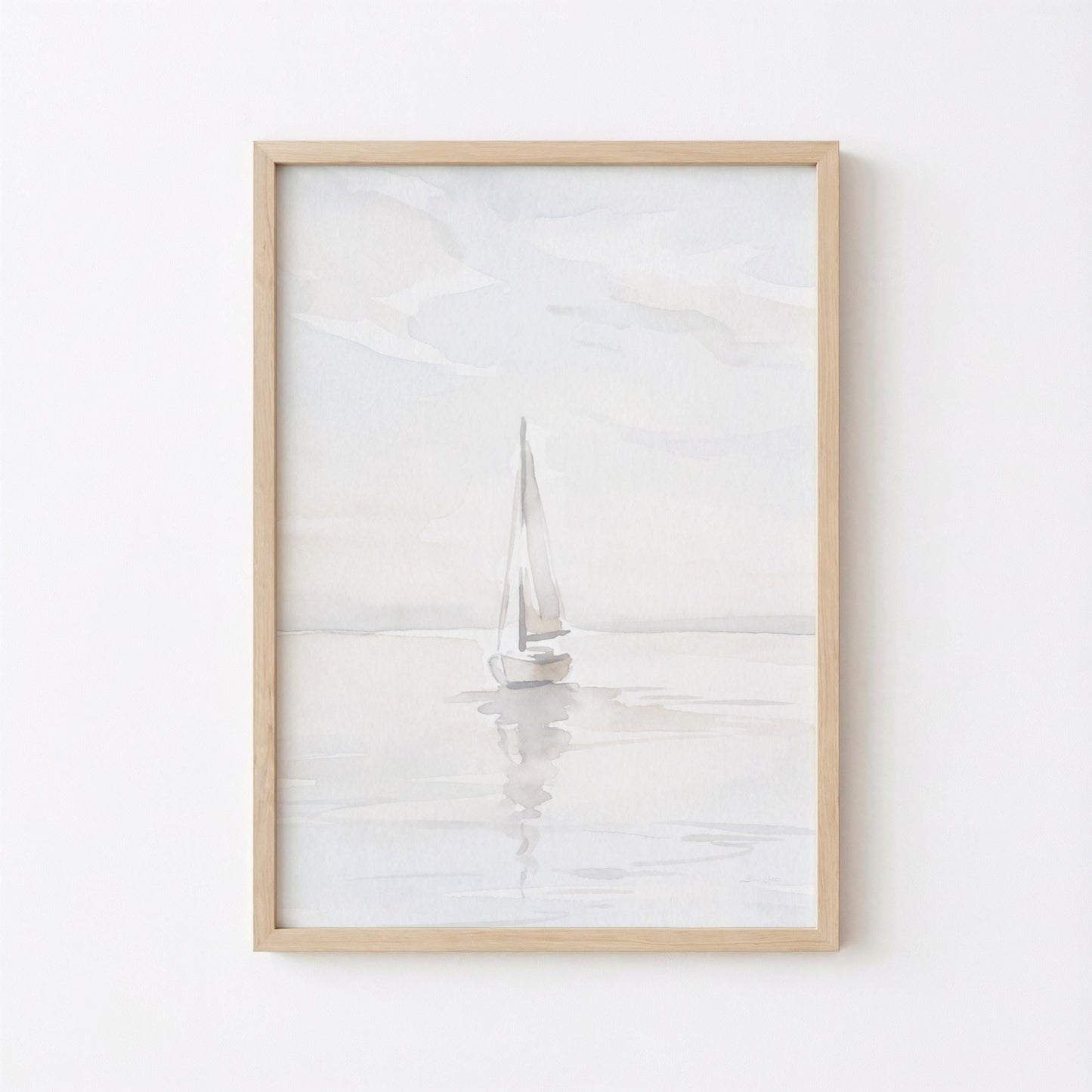 Muted Sailboat Art Minimalist Neutral Watercolor (Digital Download - Vertical)