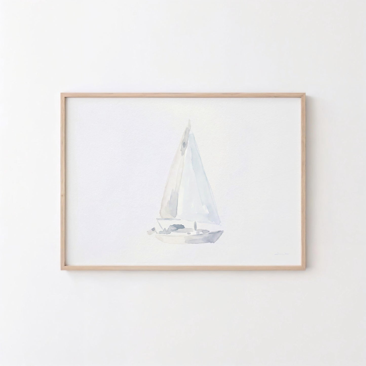 Sailboat Watercolor Art Neutral Seascape (Digital Download - Horizontal)