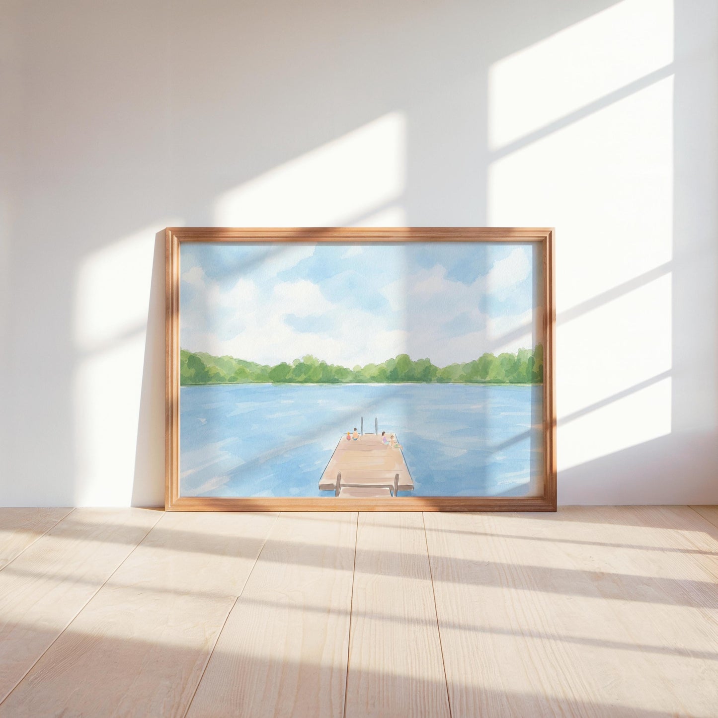 Summer Lake Dock Watercolor Painting Art Print (Digital Download - Horizontal)