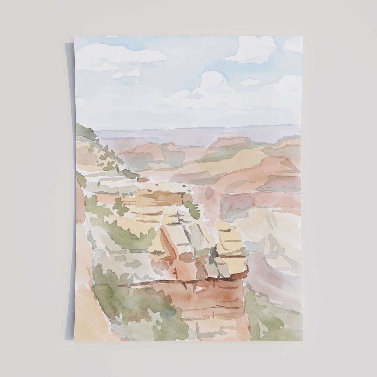 Grand Canyon Pastel Watercolor Art (Digital Download - Vertical)