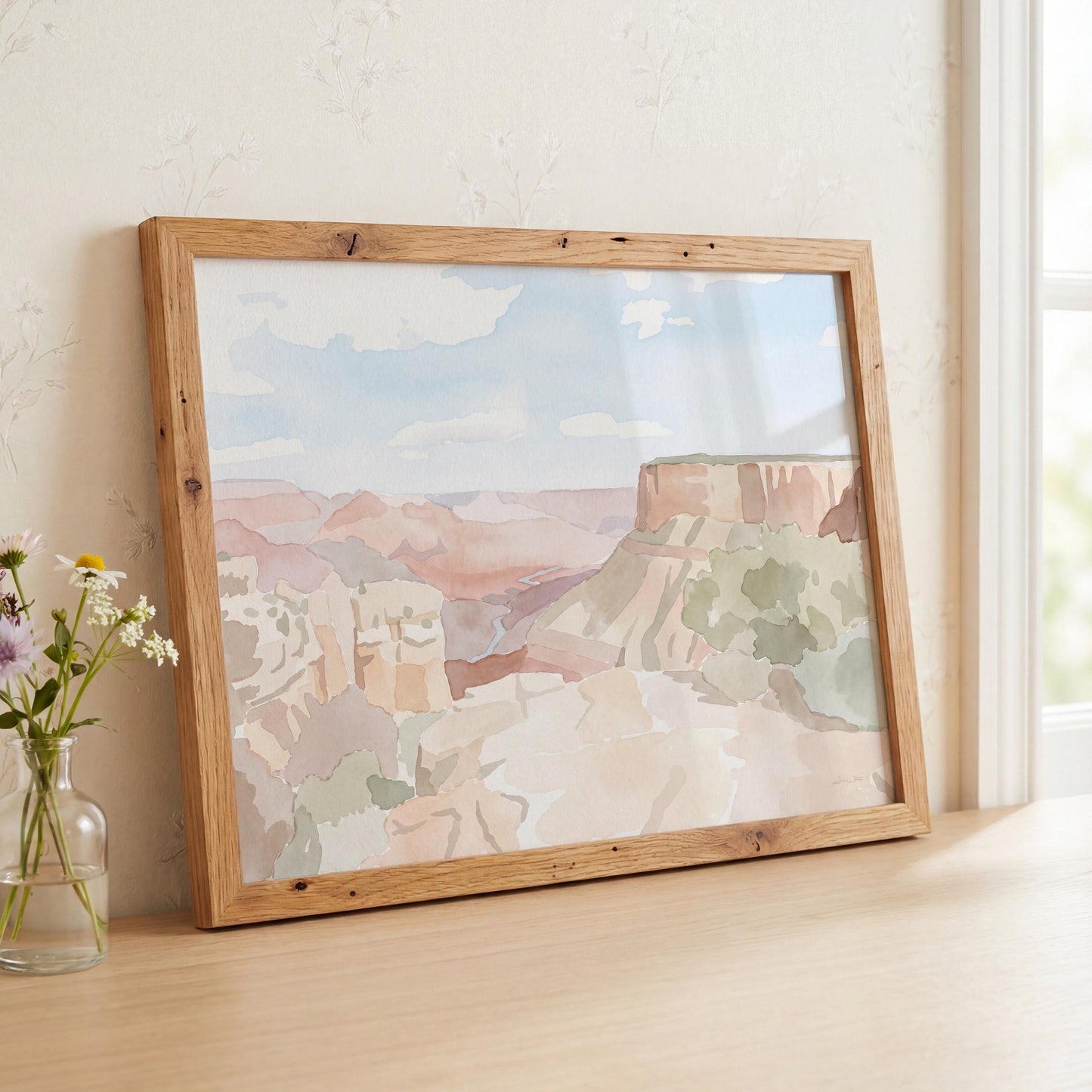 Grand Canyon Pastel Watercolor Art Colorado River (Digital Download - Horizontal) Panoramic Vista