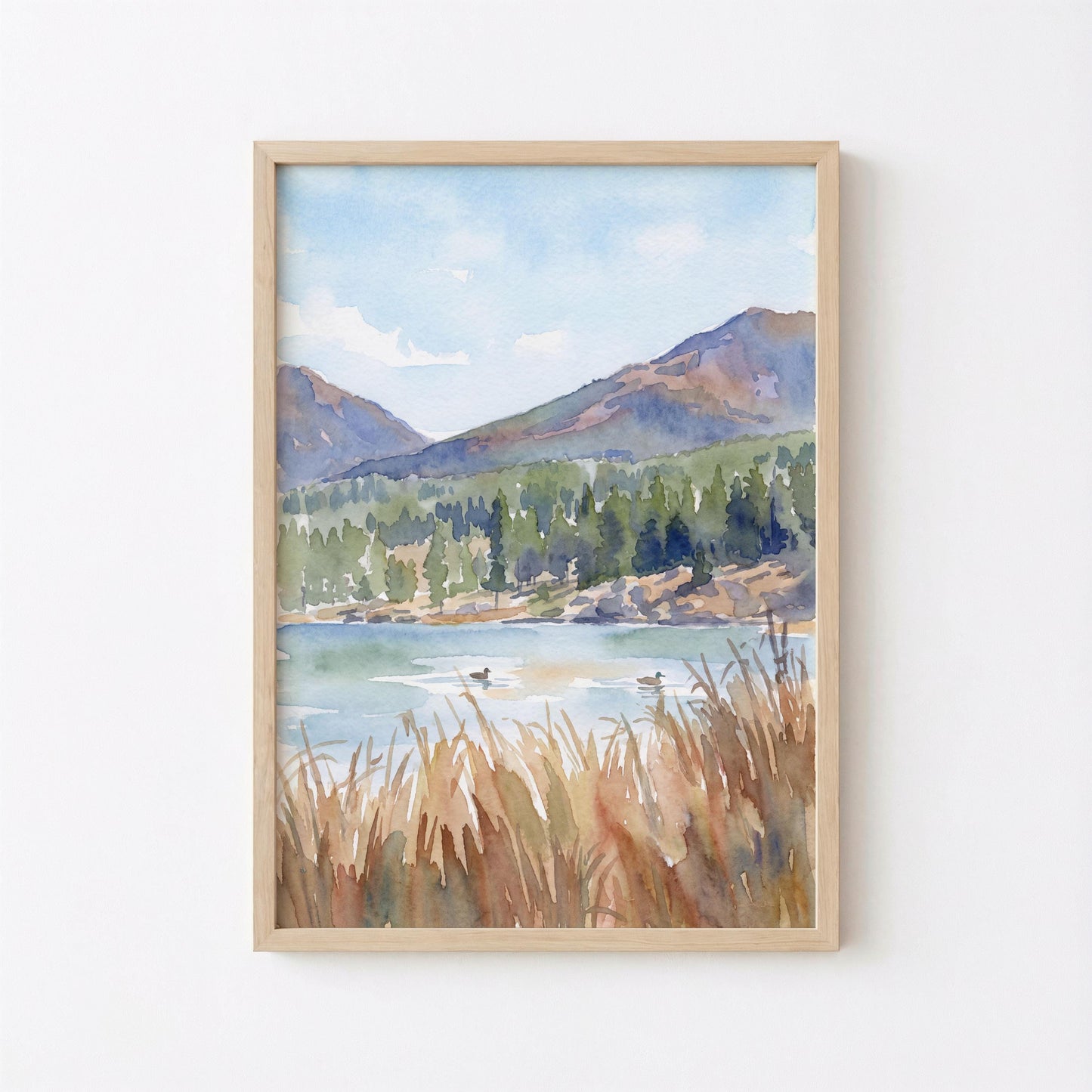 Sprague Lake Ducks Watercolor Art Rocky Mountain National Park (Digital Download)