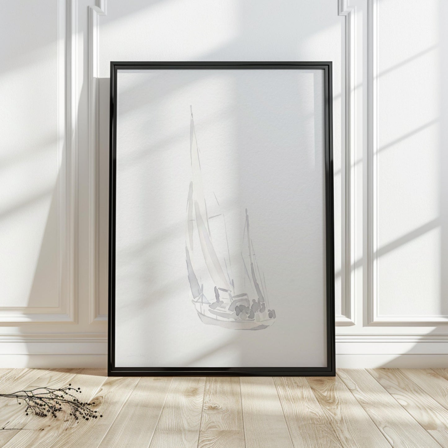Neutral Sailboat Art Minimalist Watercolor (Digital Download - Vertical)
