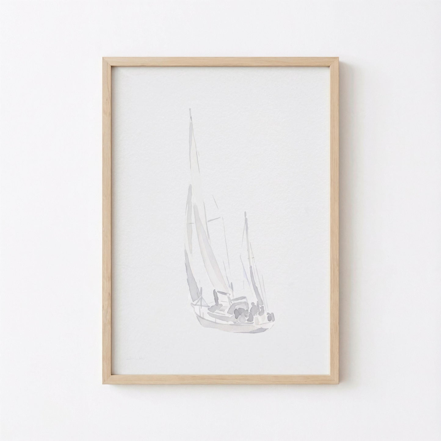 Neutral Sailboat Art Minimalist Watercolor (Digital Download - Vertical)