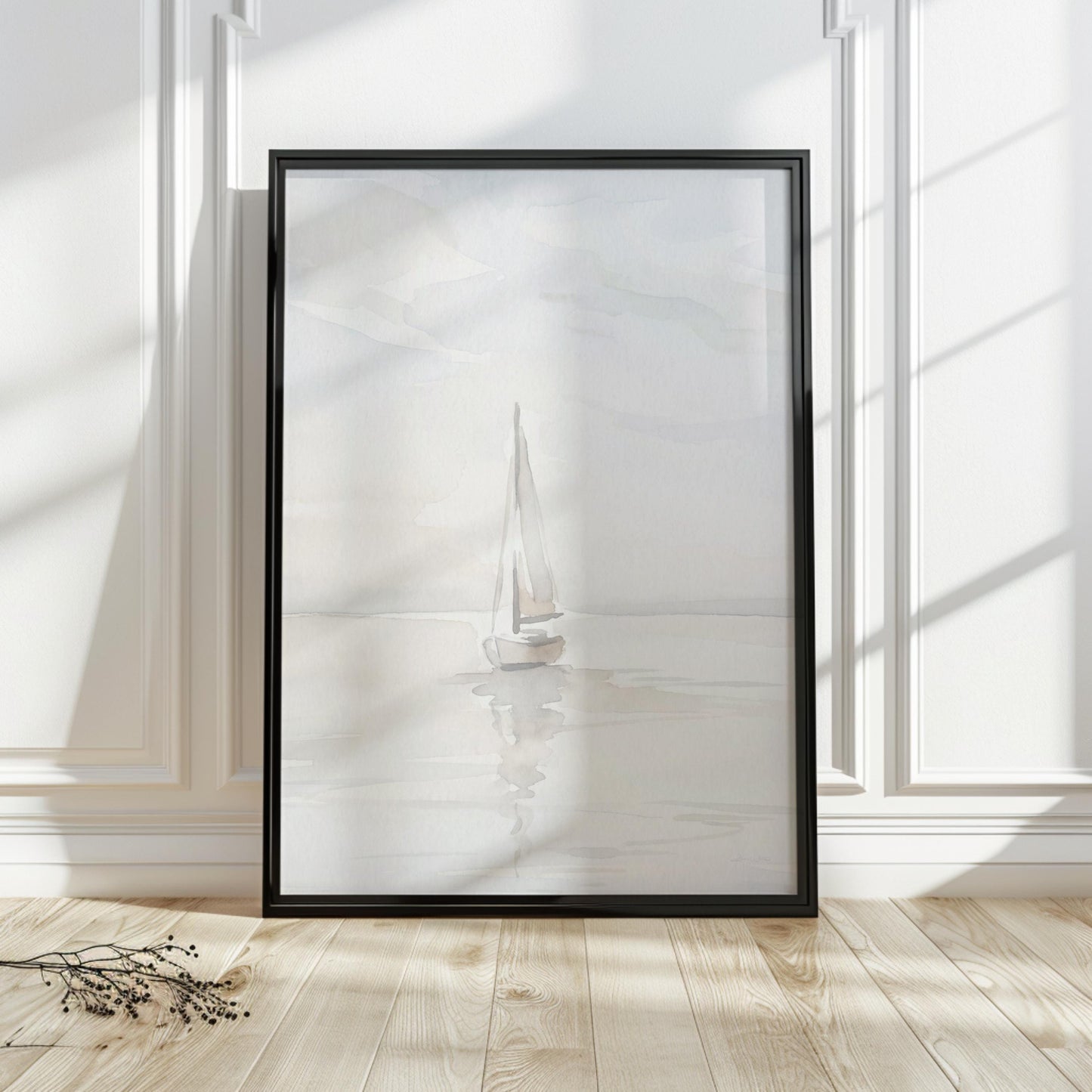 Muted Sailboat Art Minimalist Neutral Watercolor (Digital Download - Vertical)