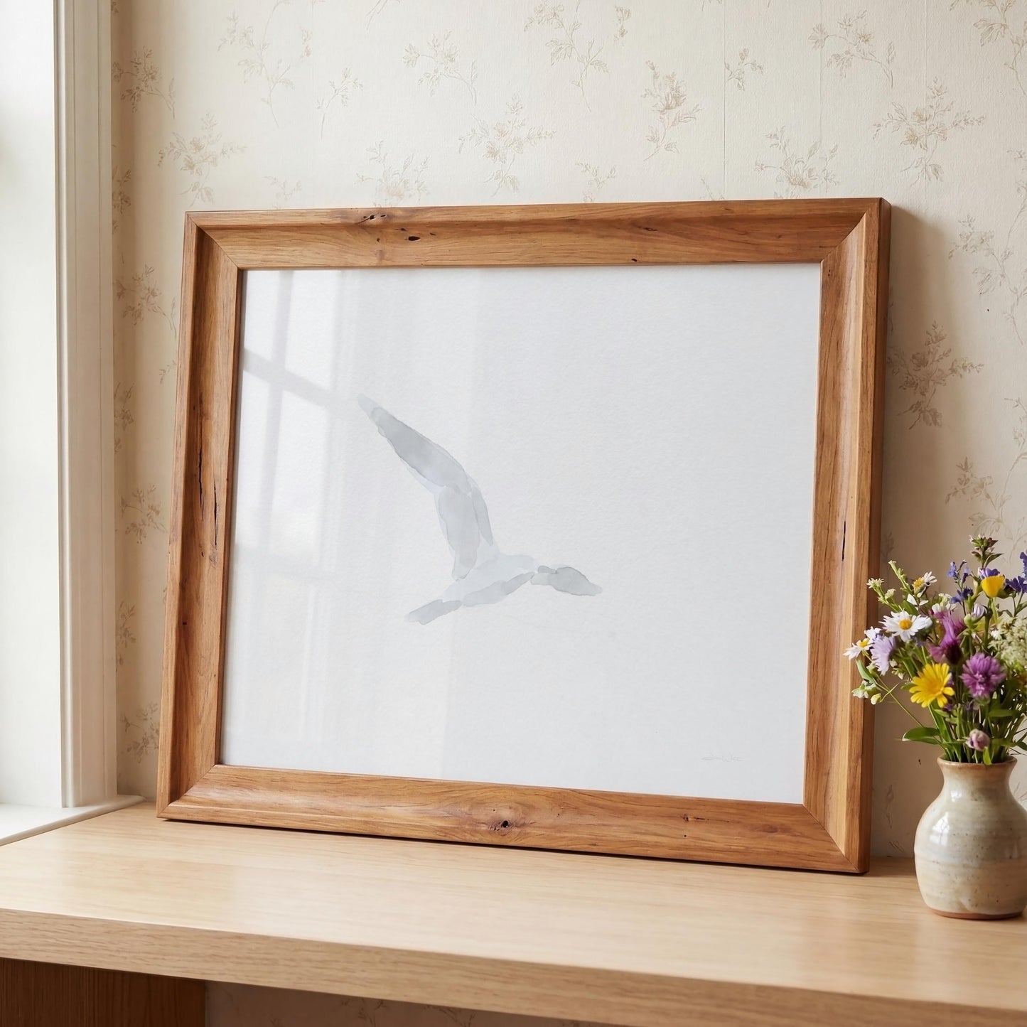 Seagull Flying Art Minimalist Neutral Watercolor (Digital Download)