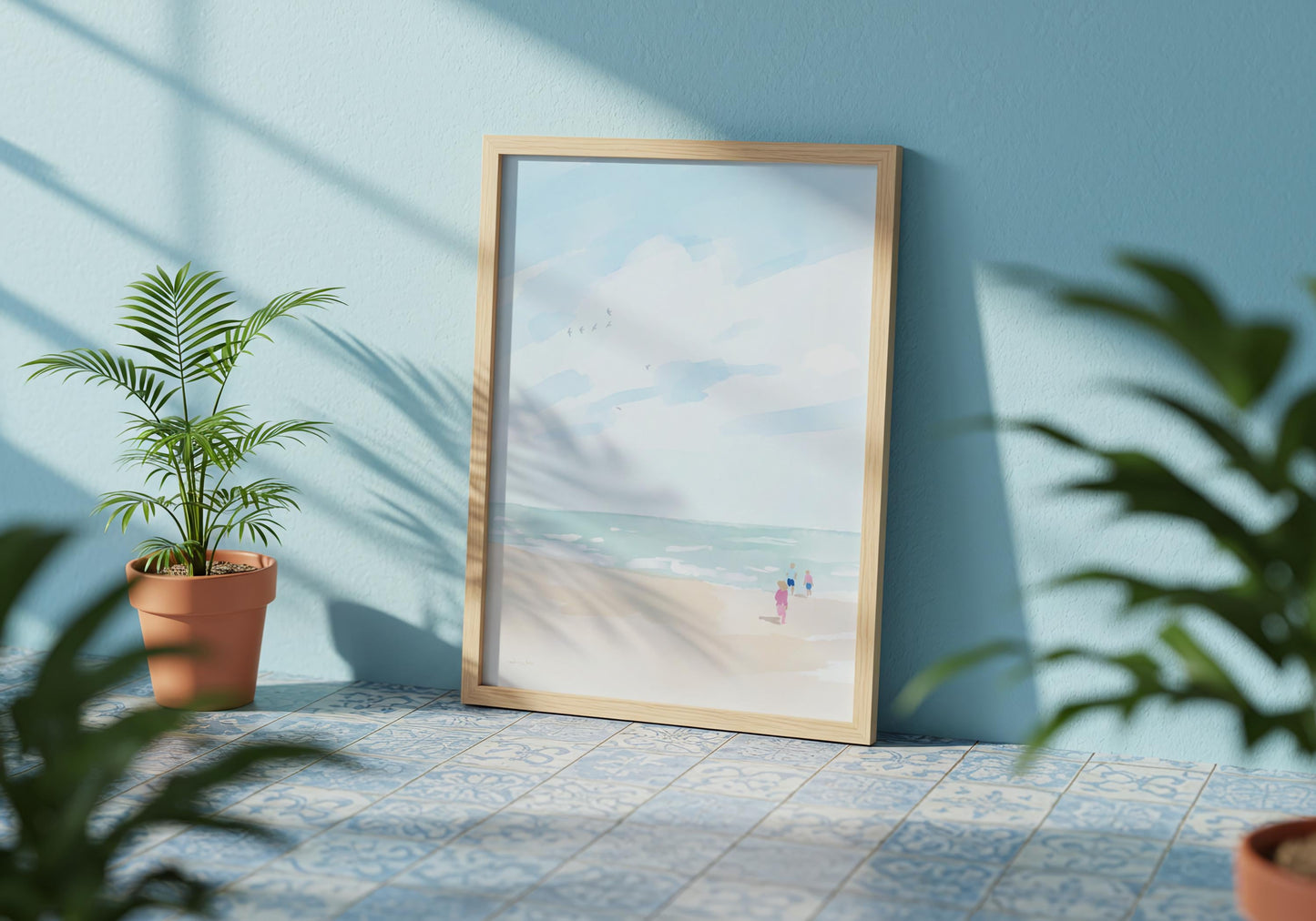 Kids and Seagulls Childhood Beach Art (Digital Download)