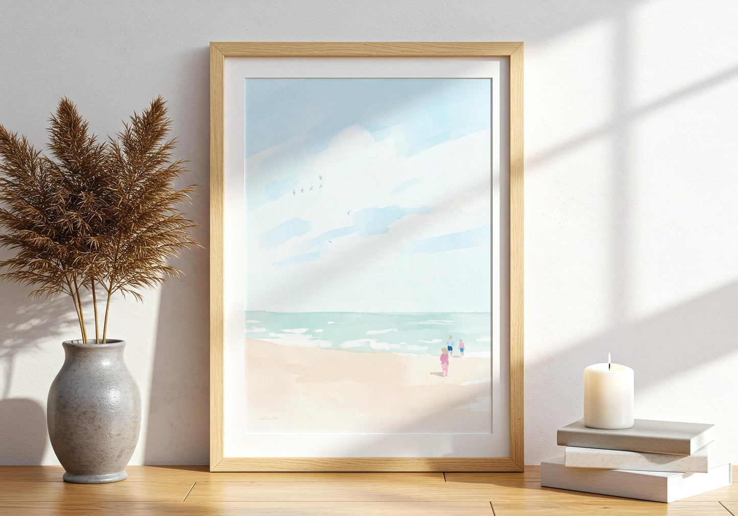 Kids and Seagulls Childhood Beach Art (Digital Download)