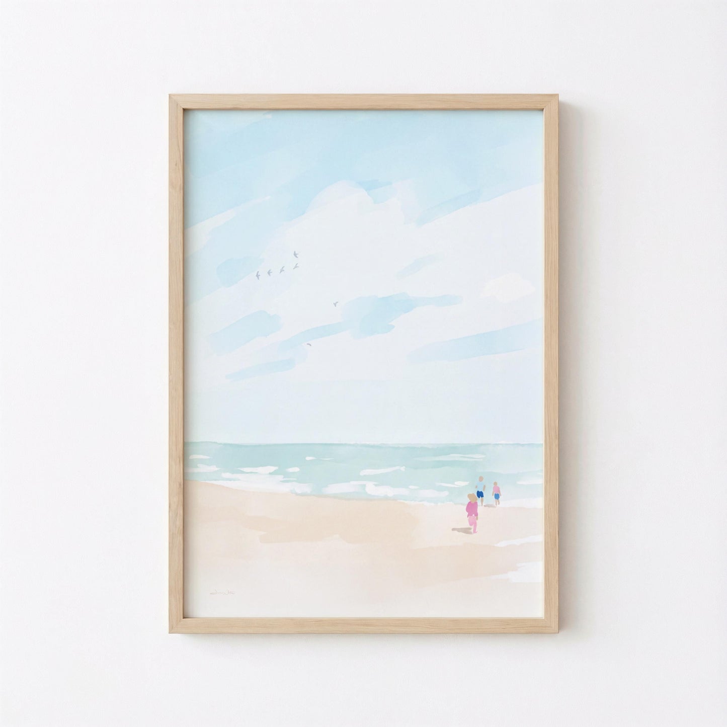 Kids and Seagulls Childhood Beach Art (Digital Download)