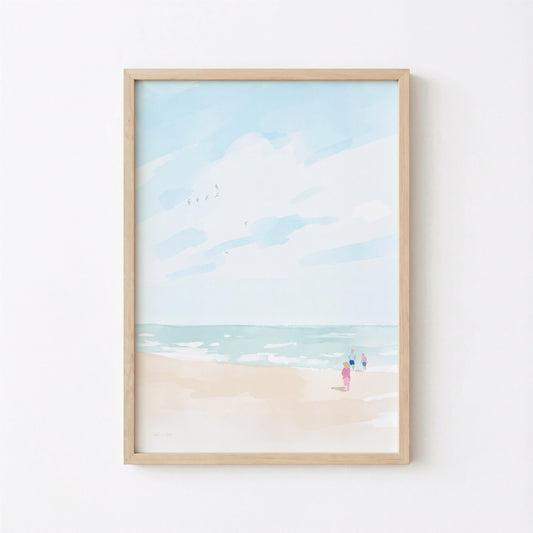 Kids and Seagulls Childhood Beach Art (Digital Download)