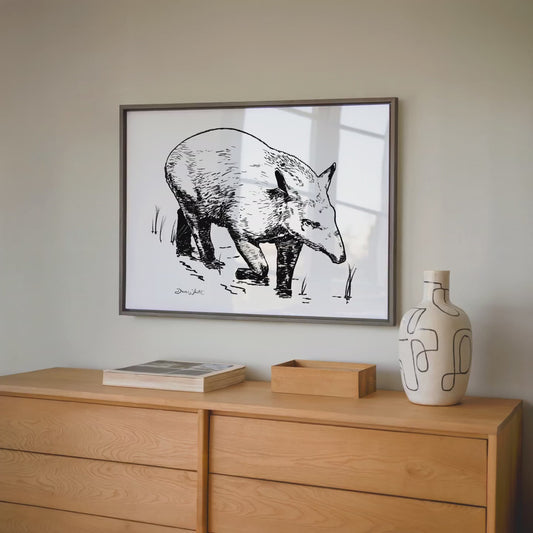 Tapir Drawing Black and White Art Print