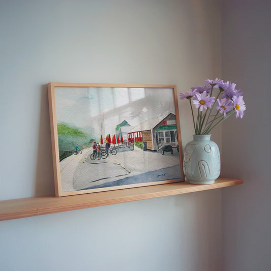 W&OD Trail Cyclists Watercolor Painting Art Print Ashburn Virginia