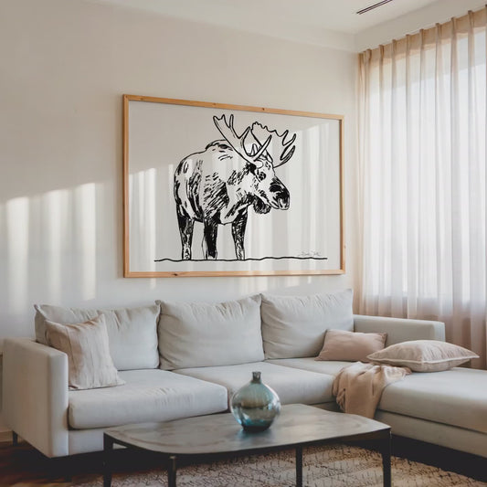 Moose Drawing Black and White Art Print