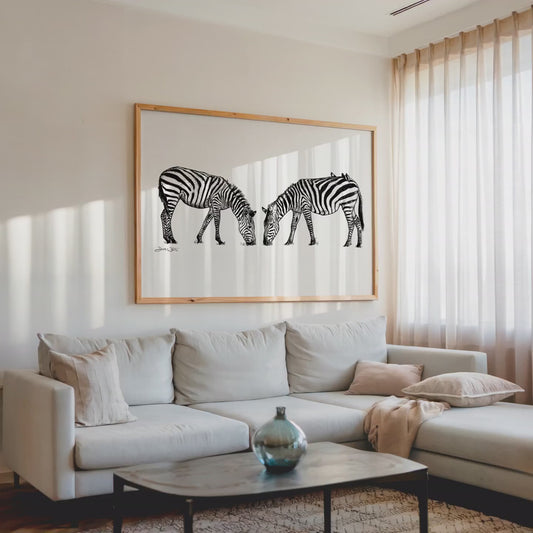 Zebra Drawing Black and White Wall Art Print