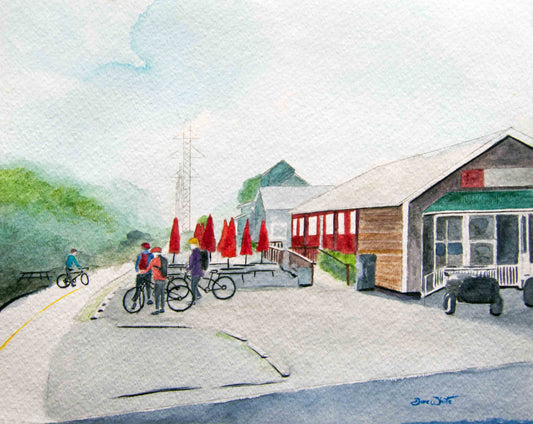 W&OD Trail Cyclists Watercolor Painting Art Print Ashburn Virginia